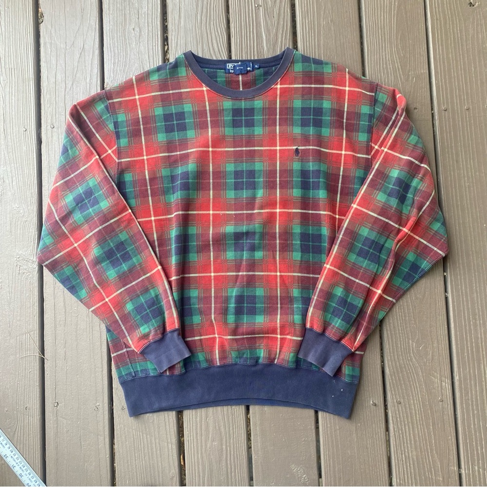 Men’s Polo Ralph Lauren Christmas Sweater Red Green Blue Size XL Pony